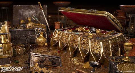 ArtStation - Dekogon Ancient Treasure，Aaron Winnenberg Ancient Treasure, Dragon Light, Big Dragon, Egyptian Mummies, Pirate Art, Smart Materials, Gold Money, Pirate Treasure, Treasure Planet