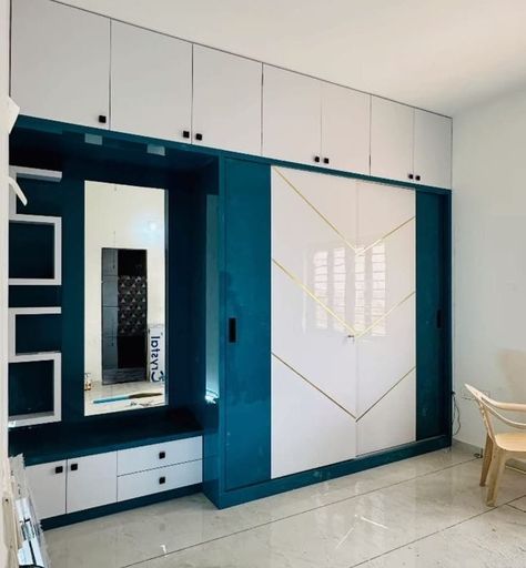 Sliding Door Wardrobe Designs With Dressing Table, 3 Door Wardrobe Design Modern, Ceiling Color Design, Latest Cupboard Designs, Room Cupboard, Bad Room Design, Wardrobe Laminate Design, Sliding Door Wardrobe Designs, Wall Wardrobe Design