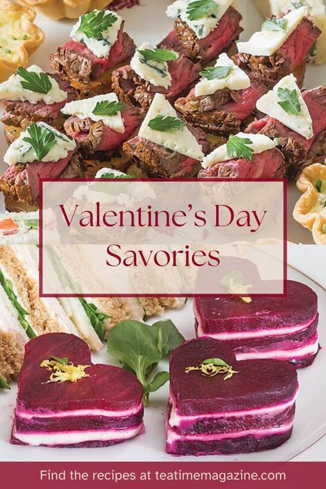 This year, celebrate your love of tea and embrace the romance of Valentine’s Day by enjoying scrumptious savories. Gather inspiration for your upcoming tea menu with this compilation of creative approaches to a variety of festive fare. Which morsel looks most tempting to you: Beet & Goat Cheese Canapés, Savory Gruyère Palmiers, or Salmon Roses on Cucumber Rounds? Find the recipes by clicking the link in our bio, or visiting https://teatimemagazine.com/our-favorite-savories-for-valentines-day/. Valentine’s Day Savory Appetizers, Valentines Day Tea Sandwiches, Valentine’s Tea Party, Valentine’s Day Romantic Dinner, Valentine’s Day Tea Party Kids, Valentines Tea Party, Beet And Goat Cheese, Valentine Tea, Valentine's Day Recipes