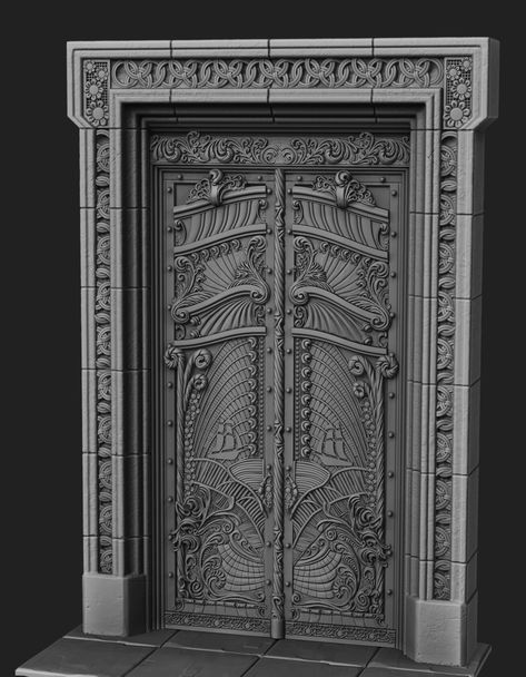 ArtStation - Door, Manik Seth Door Concept Art, Dungeon Door, Ragnarok Game, Zbrush Environment, Victorian Aesthetic, Door Gate Design, Cardboard House, Metal Candlesticks, City Design