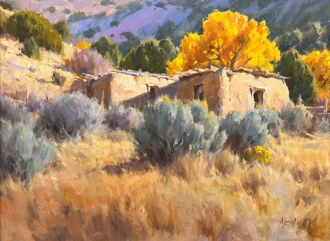 Southwest Art Paintings, Desert Pictures, Waterfall Paintings, Oil Painting Inspiration, Adobe House, Western Landscape, Western Paintings, Southwestern Art, Pastel Landscape