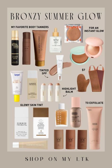 Glowy Skin Makeup Products, Sun Glow Makeup, Natural Glowy Makeup Products, Glowing Skin Makeup Products, Bronze Makeup Products, Sunkissed Makeup Products, Glowy Makeup Products Drugstore, Summer Make Up Products, Bronzy Glowy Makeup Summer Glow