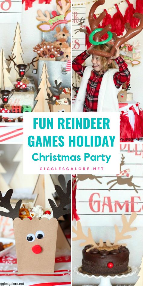 How to Plan a Reindeer Games Holiday Class Party full of fun activities and themed treats. Whether you want to throw this festive party at home or school you can spread Christmas cheer with these great Christmas party ideas for kids. This festive reindeer themed party comes with everything you need including DIY reindeer boxes, Christmas decor ideas, easy Christmas food menu plans for kids, and more. Reindeer Themed Party, Diy Christmas Party Games For Kids, Reindeer Christmas Party Ideas, Christmas Games For Kids Party Easy Diy, Christmas Games For Preschoolers, Christmas Decor Ideas Easy, Easy Christmas Food, Christmas Party Ideas For Kids, Preschool Christmas Games