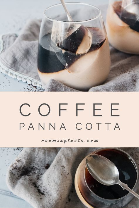 coffee panna cotta for two Coffee Jelly And Cream, Date Night Baking Ideas, Agar Agar Recipes, Agar Agar Desserts, Agar Agar Recipe, Coffee Jelly Recipe, Coffee Panna Cotta, Coffee Jello, Jello Pudding Desserts