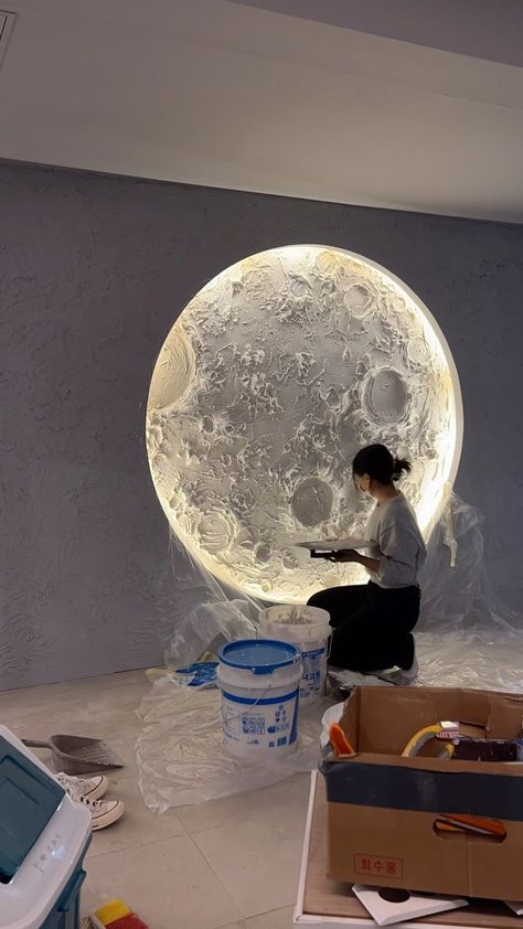 Daily Dose Of Art 🎨 on Instagram: “Comment “MOON” in your language 🌙 Credit: @hyegyung.artist” Paint Wall Art, Black Feature Wall, Color Drawing, Paint Wall, Moon Decor, Wall Tattoo, Wall Decor Design, Home Design Decor, Moon Design