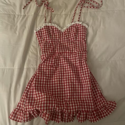 red gingham lace dress ! 💋 in perfect condition the... - Depop Girly Picnic, Gingham Dress Outfit, Americana Outfits, Red Gingham Dress, Gingham Outfit, Mini Dress Cute, Americana Fashion, Vintage Americana, Diy Sewing Clothes