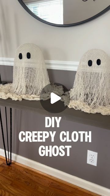 Tazsmine on Instagram: "DIY ghost using creepy cloth 👻

This is such an easy DIY project!

#halloweendiy #creepycloth #dollartreediy #spookyseason #diyghost #halloweendecor" Creepy Cloth Ghost Diy, How To Decorate With Creepy Cloth, Halloween Creepy Cloth Ideas, Cute Ghost Centerpieces, Lighted Ghosts Diy, Halloween Center Piece Diy, Diy Ghost Halloween Decorations, Easy Diy Ghost Decorations, Mop Head Ghost Diy