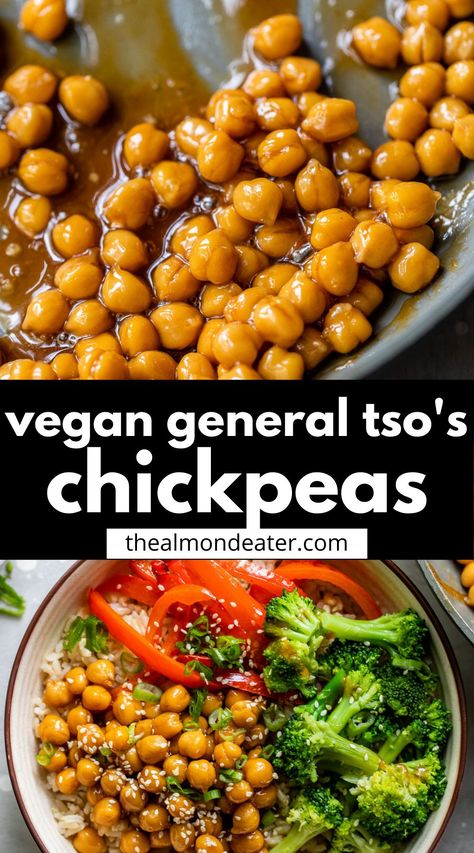 A healthy dinner that’s ready in 10 minutes, these General Tso's Chickpeas are even better than takeout! Made with simple ingredients and a homemade sauce, the flavors are exceptional without needing to break the bank. General Tso Chickpeas, Chuck Pea Recipes, Easy Chickpeas Recipe Dinners, Vegan Garbanzo Bean Recipes, Chick Peas Recipes Dinner, Garbanzo Bean Recipes Dinner, Chickpea Recipes Dinner, Chickpea Recipes Easy, Vegan Chickpea Recipes