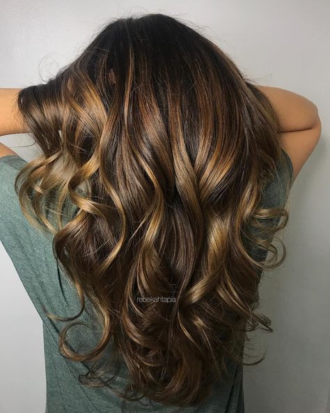 Maple cinnamon balayage 🍂🍁 it’s so challenging coming up with clever names for hair color, what would you call this? Comment below 👇 Chocolate Highlights On Brown Hair, Trendy Highlights For Brunettes, Dark Brown To Light Brown Hair, Light Highlights For Dark Hair, Chocolate Blonde Hair, Bronze Highlights On Dark Hair, Dark Brown Hair With Highlights Blonde, Brunette Ombre Balayage, Dark Brown With Blonde Highlights