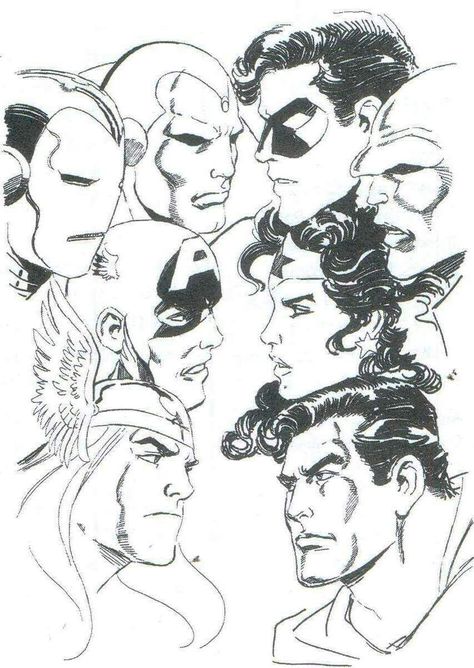 George Perez Avengers Vs Justice League, George Perez Art, Avengers Painting, Character Coloring Pages, Comic Book Room, Thor Art, Comic Art Fans, George Perez, Fantasy Heroes