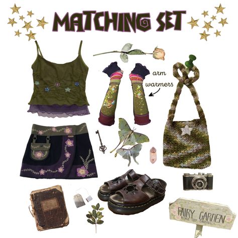 Fairy Garden Outfit, Summer Fairy Grunge, Green And Purple Outfit, Grunge Outfit Inspiration, Fairy Grunge Outfit, Garden Outfit, Fairycore Fashion, Pagan Fashion, Y2k Grunge Outfits