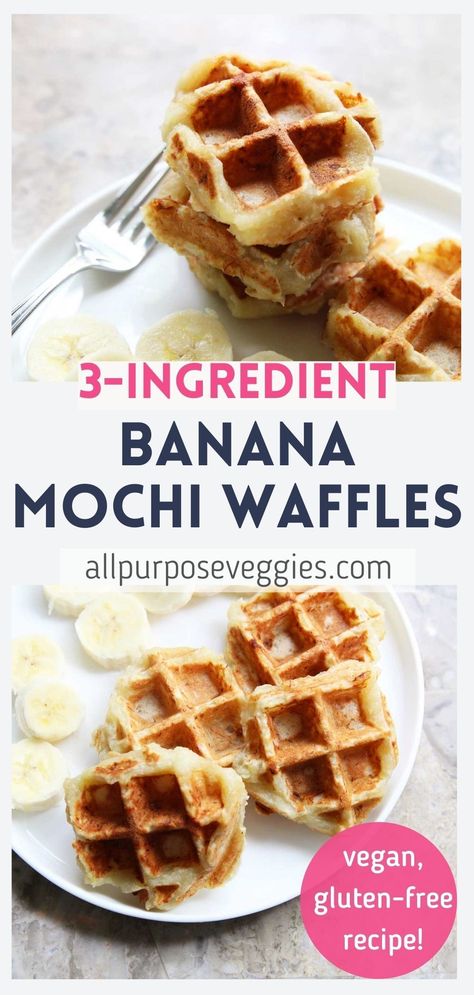 In my world, mochi and breakfast are obviously made for each other. This 3-ingredient banana mochi waffles (moffles) are chewy and sweet, and so easy to make, too! Gluten-free, vegan, and even sugar free, these banana mochi waffles can be made in probably under 10 minutes. Be sure to use ripe bananas on this one since it’s what replaces the sugar in this recipe. . #mochiwaffles #mochirecipes #mochiaesthetic #veganwaffles #glutenfreewaffles #bananawaffles Vegan Mochi Waffles, Banana Waffles Recipe, Banana Waffles 3 Ingredient, Banana Chaffle, Banana Mochi Recipe, Banana Mochi, Griddle Scones, Mochi Waffle Recipe, Mochi Waffle