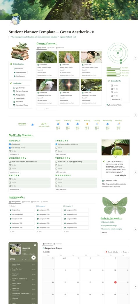 #notion #studentplanner #studioghibli #aestheticnotion #aestheticnotiontemplates #notiontemplates #green #greenotiontemplates #notiondashboard #academics #studying Notion Ideas Aesthetic For Students, Dark Green Notion Template, Earthy Notion, Notion School Dashboard, Notion Notes Template, Notion Guide, Notion Divider, Notion Student Dashboard, Green Aesthetic Notion