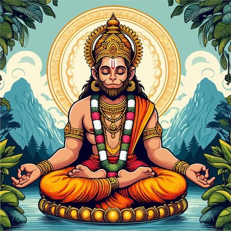 Hanuman Old Pic, Hanuman Vector Art, Hanuman Illustration Art, Hanuman Painting Canvases, Hanuman Painting Acrylic, Indian God Drawing, Hanuman Ji Art, Hanuman Vector, Hanuman Ji Painting