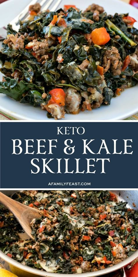 Tender Tuscan kale, ground beef, bell peppers, sun dried tomatoes and lemon give this easy, keto-friendly Beef and Kale Skillet tons of flavor! Beef And Kale, Kale Skillet, Kale Recipes Healthy, Tuscan Kale, Spring Mix Salad, Keto Beef, Boiled Egg Diet, Kale Recipes, Keto Dinners