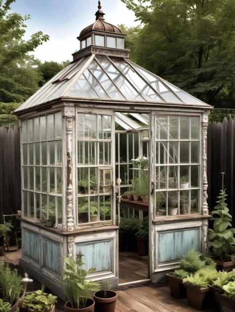 29 Enchanting Victorian Greenhouses for Your Backyard Haven - Peak Patio Life Victorian Style Greenhouse, Vintage Greenhouse Aesthetic, Greenhouse Exterior Ideas, Cottage Core Greenhouse, Green House From Old Windows, Shed With Greenhouse Attached, Victorian Garden Aesthetic, Green House Interior Ideas, Hartley Greenhouse