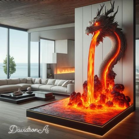 Dragon Fireplace, Halloween Themed Bedroom, Diy Remodeling, Castle House Design, Epoxy Countertops, Colors Of Fire, Fantasy Furniture, Man Cave Home Bar, Fantasy Decor