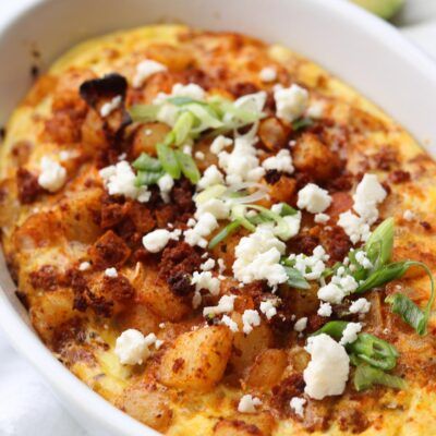 New Years Brunch, Bake Eggs, Spicy Breakfast, Chorizo And Potato, Chorizo And Eggs, Mexican Chorizo, Cotija Cheese, Savory Breakfast, Breakfast Brunch Recipes