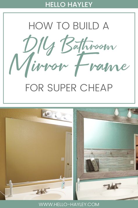 Follow this easy guide to make your own DIY bathroom mirror frame! This easy DIY project is an easy home improvement that will upgrade your bathroom in an afternoon. With just some wood, stain, paint, and glue, you can upgrade builder-grade mirrors very quickly. #homeimprovement #diyproject #bathroomrenovation Diy Bathroom Mirror Frame, Diy Bathroom Mirror, Mirrors Diy, Bathrooms Mirrors, Bathroom Diy Ideas, Bathroom Mirrors Diy, Easy Home Improvement, Bathroom Mirror Frame, Builder Grade