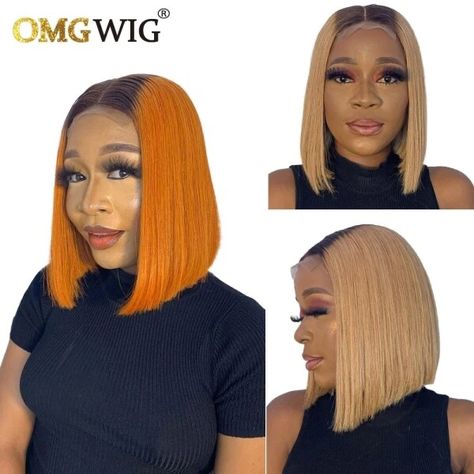 Just found this amazing item on AliExpress. Check it out! $47.00 50％ Off | Ombre Orange Short Bob Wigs For Women Honey Blonde Human Hair Lace Front Wigs 4X4 Closure Wig Blunt Cut Bone Straight T Part Wig Yellow Bob Wigs On Black Women, Burnt Orange Bob Wig, Blonde Bob Wig With Brown Roots, 613 Bob Wig Dark Roots, 4x4 Closure Wig, T Part Wig, Straight Orange Wig, Human Hair Lace Front Wigs, Hair Lace Front Wigs