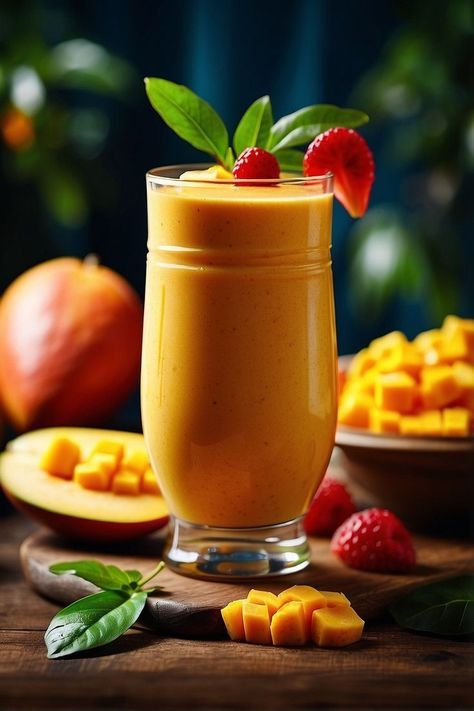 Easy Mango Smoothie, Mango Smoothie Recipe, Mango Drink, Creative Food Photography, Tropical Love, Mango Smoothie Recipes, Mango Drinks, Ripe Mango, Milk Dairy