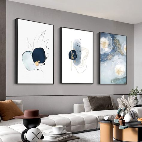 3 Framed Abstract Canvas Wall Art, Artwork in Blue, White and Grey, Simple and Elegant for Living Room Bedroom Office Decor 16" x 24" x 3 Pieces Modern Interior Wall Art, Art Deco Inspiration, Bedroom Office Decor, Artwork For Living Room, Contemporary Style Homes, Abstract Canvas Wall Art, Framed Abstract, Elegant Bedroom, 3 Piece Wall Art