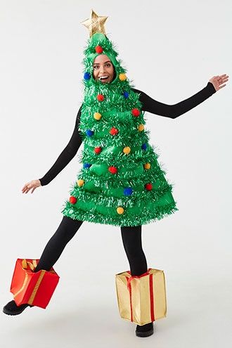 Decorated Holiday Tree Dress Tree Halloween Costume, Ugly Christmas Outfit, Ugly Dress, Ugly Christmas Sweater Outfit, Christmas Tree Costume, Christmas Sweater Outfits, Tree Costume, Ugly Dresses, Diy Ugly Christmas Sweater