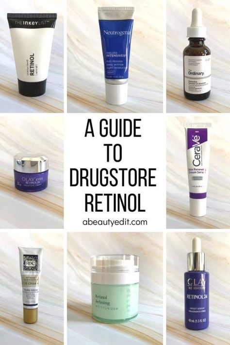 This drugstore retinol guide will help you make sense of the large selection of retinoid serums, creams, gels and oils that are available at the drugstore. Retinol is effective at increasing cell turnover and collagen production, smoothing the skin, reducing pigmentation, preventing wrinkles and skin texture and even treating acne. #drugstoreretinol #drugstoreskincare #antiagingskincare #retinoids #retinol Retinol Guide, Drugstore Retinol, Natural Hair Treatments, Retinol Eye Cream, Skin And Hair Care, Drugstore Skincare, Natural Moisturizer, Deep Wrinkles, Hair Care Products