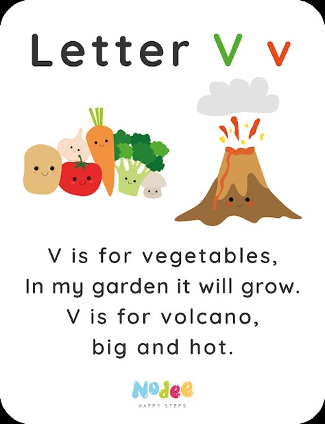 Rhymes and songs are excellent tools for teaching kids various skills, including the alphabet.

Sing alphabet poems or create your own chants. For example, “V says /v/ as in Volcano!” Encourage your kid to repeat after you. Letter B Song, Poems For Kindergarten, Letter Poems, Alphabet Stories, Alphabet Poem, Kindergarten Poems, V Alphabet, Letter B Worksheets, Poems For Kids