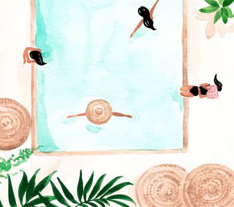 Acuarela Ideas, Houses Nature, Sabina Fenn, Wellness Resort, Watercolour Landscape, Watercolor Girl, House In Nature, Painting Inspo, Pool Days