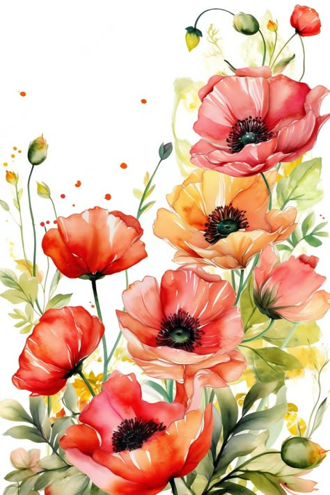 Premium Photo | A watercolor painting of a bouquet of flowers with the words poppies on it. Watercolor Flowers Vintage, Poppy Flower Art, Poppy Flower Painting, Modern Watercolor Art, Watercolor Poppies, Watercolour Ideas, Poppy Painting, Flowers Paintings, Watercolor Projects