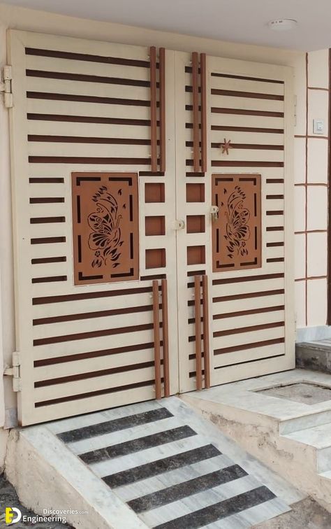 Main Get Door Design Iron, Main Gate Design Entrance Iron Doors, Iron Gate Design Modern Entrance, Modern Iron Gate Designs, Modern Front Gate Design, Latest Gate Design, Iron Main Gate Design, Gate Design Ideas, Home Window Grill Design