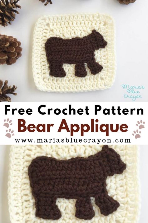 Moose Granny Square Crochet, Crochet Bear Motif, Crochet Polar Bear Applique, Bear Crochet Square, Crochet Moose Applique Free Pattern, Crochet Mountain Applique, Forest Granny Square, Crochet Woodland Animals Free Pattern, Bear Applique Pattern Free