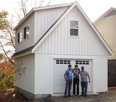 Two-Story Prefab Garage Provides a Home for a Virginia Grandma 16 Board And Batten Garage, Prefab Garage With Apartment, Two Story Garage, Garage Apartment Floor Plans, Prefab Garages, Garage Construction, Backyard Garage, Garage Guest House, Carriage House Plans