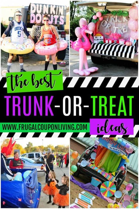 The Best Halloween Trunk or Treat Ideas Theme trucks cars suvs and vans. Easy church Halloween ideas including games and popular Halloween themes #FrugalCouponLiving #halloween #trickortreat #trunkortreat #church #awana #halloweendecorations #halloweendecor #halloweendecordiy #halloweendecorideas #party #partyideas Trunk Or Treat Ideas For Van, Halloween Trunk Or Treat Ideas, Halloween Trunk Or Treat, Trunker Treat Ideas, Church Trunk, Halloween Car Decorations, Church Halloween, Trunk Or Treat Ideas, Cars Disney