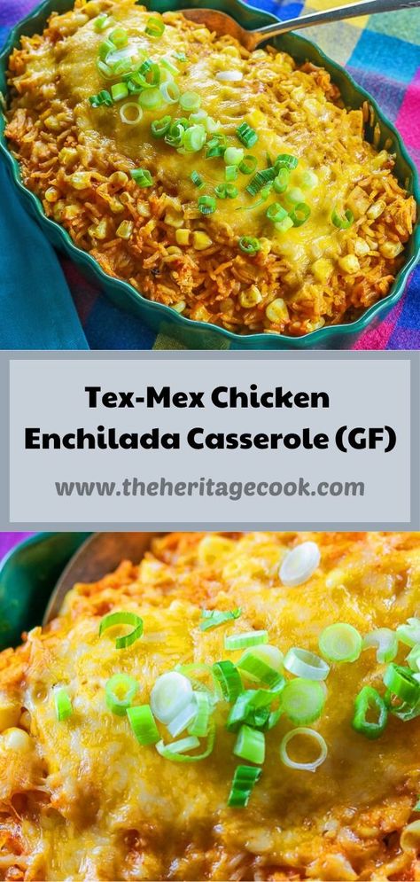 Today's Tex Mex Chicken Enchilada Rice Casserole (Gluten-Free) is a wonderful comfort food dish, perfect for any time you want to make something special for your family. Your kids will love it! #comfortfood #TexMexFood #glutenfree Chicken Enchilada Rice Casserole, Enchilada Rice Casserole, Chicken Enchilada Rice, Enchilada Rice, Tex Mex Chicken, Recipes With Enchilada Sauce, Red Enchiladas, Chicken Enchilada Casserole, Gratin Dish