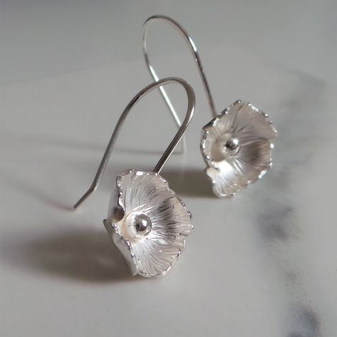 Silver Flower Drop Earring, Handmade Sterling Silver Floral Dangling Earrings, Birthday Gift for Her, Artistic Silver Jewelry, Silver Ear Rings, Flower Earrings Silver, Precious Metal Clay Jewelry, Diy Silver Jewelry, Handmade Silver Jewellery, Silver Flower Earrings, Metal Clay Jewelry, Earring Handmade