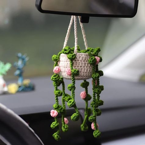 Car Mirror Hanging Accessories, Car Mirror Hanging, Mirror Accessories, Crochet Car, Car Hangers, Rear View Mirror Accessories, Handmade Plant, Mirror Hanging, Car Accessories For Women