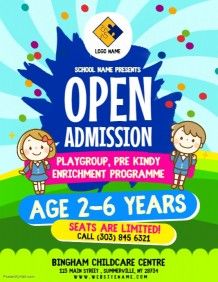 School Admission Flyer Poster Design Kids, School Advertising, School Brochure, Admissions Poster, Education Poster Design, School Template, Kindergarten Design, Pamphlet Design, School Poster