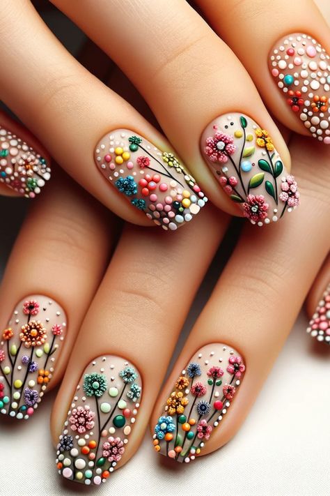 39 Flower Nails That Are Absolutely Blooming Engagement Nails, Artsy Ideas, Hippie Nails, Green Nail Designs, Floral Nail Designs, Flower Nail Designs, Pink Nail Art, Floral Nail Art, Spring Nail Art