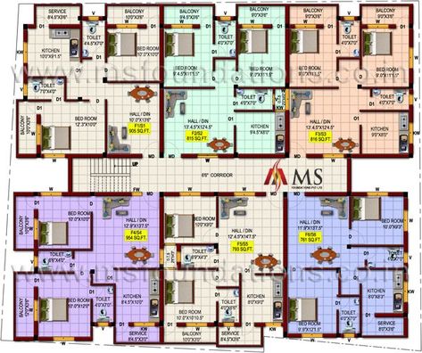 Apartment Block Plan, Chamber And Hall Apartment Plan, 6 Apartment Building Plans, Block Of Flats Floor Plan, Residential Building Plan, Flat Plan, Building Front Designs, Block Plan, Apartment Plan