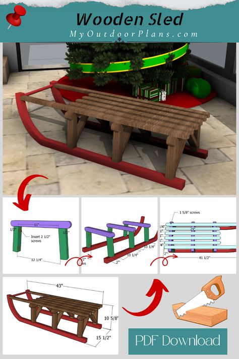 DIY Santa Sleigh - Free Plans Diy Santa Sleigh, Wooden Sleigh Diy, Diy Wooden Sled, Diy Sled, Bandsaw Projects, Wooden Sleigh, Modern Farmhouse Diy, Christmas Sled, Tree Plan