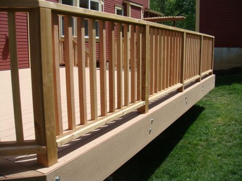 Cedar Railing, Railing Wood, Timbertech Decking, Summit House, Composite Railing, Deck Balusters, Summit Homes, Cedar Deck, Diy Garden Fountains