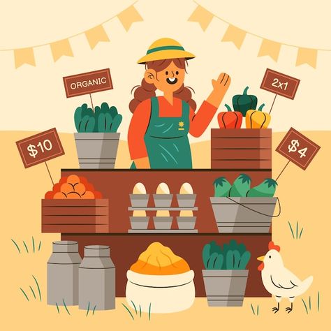 Farmer Market Illustration, Farmers Illustration, Farmers Market Illustration, Farmer Illustration, Market Drawing, Market Illustration, Farm Illustration, Farm Marketing, Farmers Market Stand