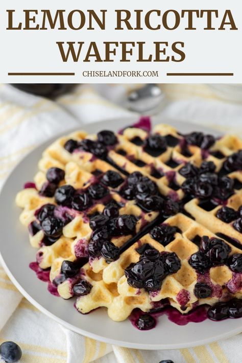 Lemon Waffles, Ricotta Waffles, Blueberry Waffles Recipe, Blueberry Syrup Recipe, Lemon And Blueberry, Waffle Iron Recipes, Blueberry Waffles, Waffle Maker Recipes, Blueberry Syrup