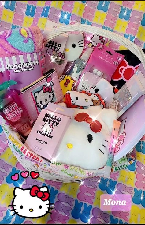 Hello Kitty Birthday Basket, Hello Kitty Birthday Gift Ideas, Hello Kitty Easter Basket, Hello Kitty Gift Baskets, Hello Kitty Gift Ideas, Hello Kitty Basket, Hello Kitty Gift Bags, Valetine Gift, Aesthetic Diys