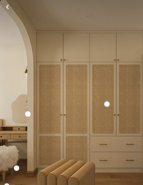 Cane Doors Closet, Cane Sliding Wardrobe, Rattan Wardrobe Design, Cane Laminate Wardrobe, Jute Wardrobe, Cane Closet Doors, Zara Home Living Room, Rattan Closet, Laminate Wardrobe Design