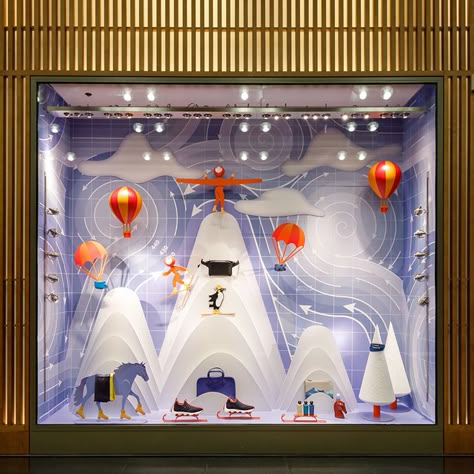 Luxury Window Display, Winter Window Display, Hermes Window, New York November, Fashion Window Display, Paris Airport, Windows Display, Travel Retail, Window Display Design