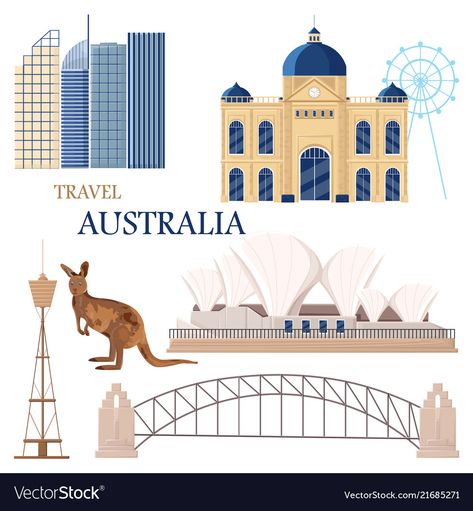 Australia set collection architecture and symbols Vector Image Australia Landmarks, Landmark Illustration, City Melbourne, Baroque Interior, Australia Art, Architectural Illustration, Architecture Set, Wildlife Animals, People Of The World