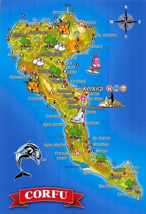 Landkarte Korfu | Mein Korfu Corfu Map, Greek Islands Map, Greece Bucket List, Corfu Town, Corfu Island, Corfu Greece, Island Map, Thessaloniki, Corfu